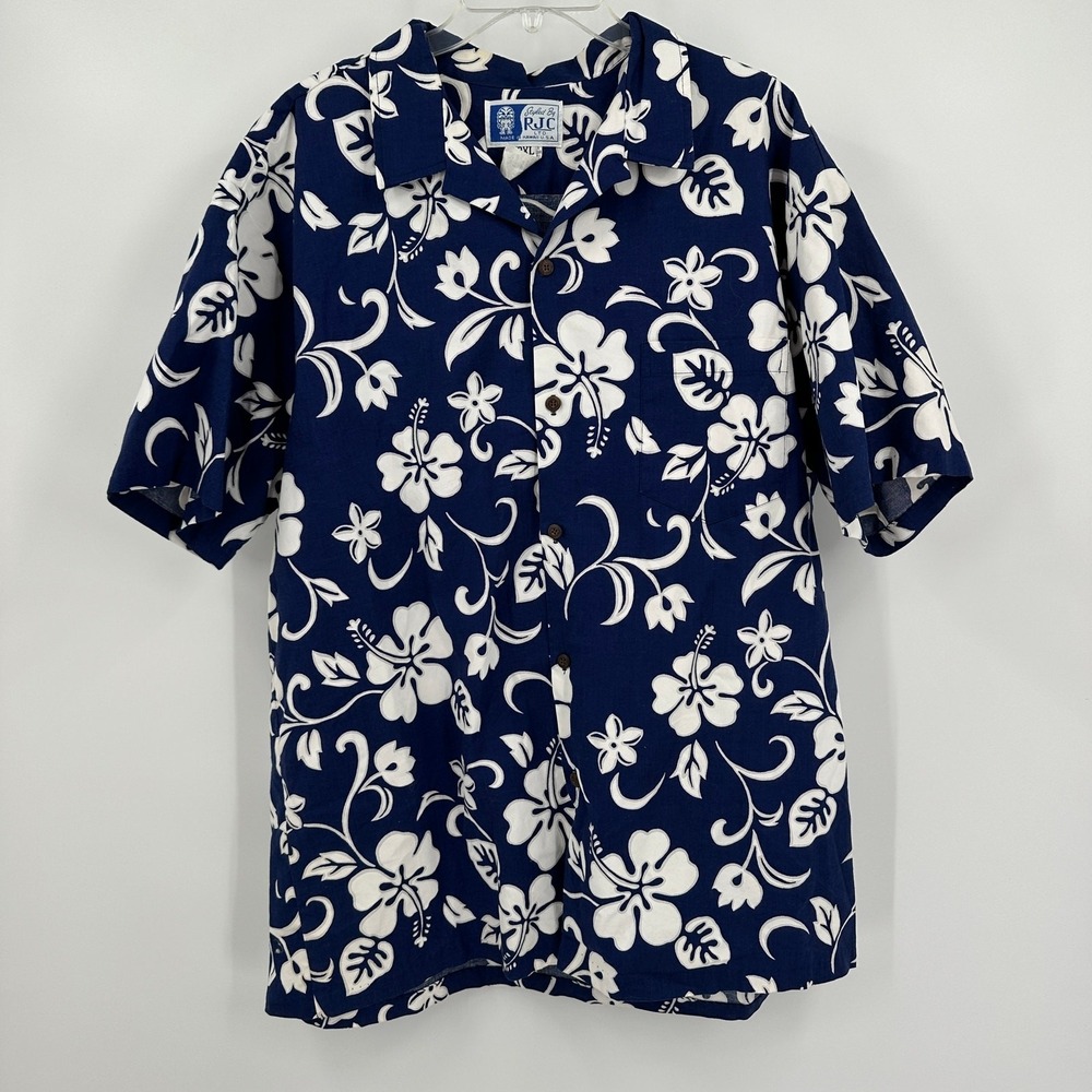 RJC Mens Vintage Hawaiian Shirt Size 2XL Floral Hibiscus Resort Vacation Cruise